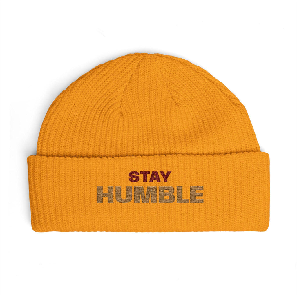 Stay Humble cuff beanie | embroidered slogan knit hat