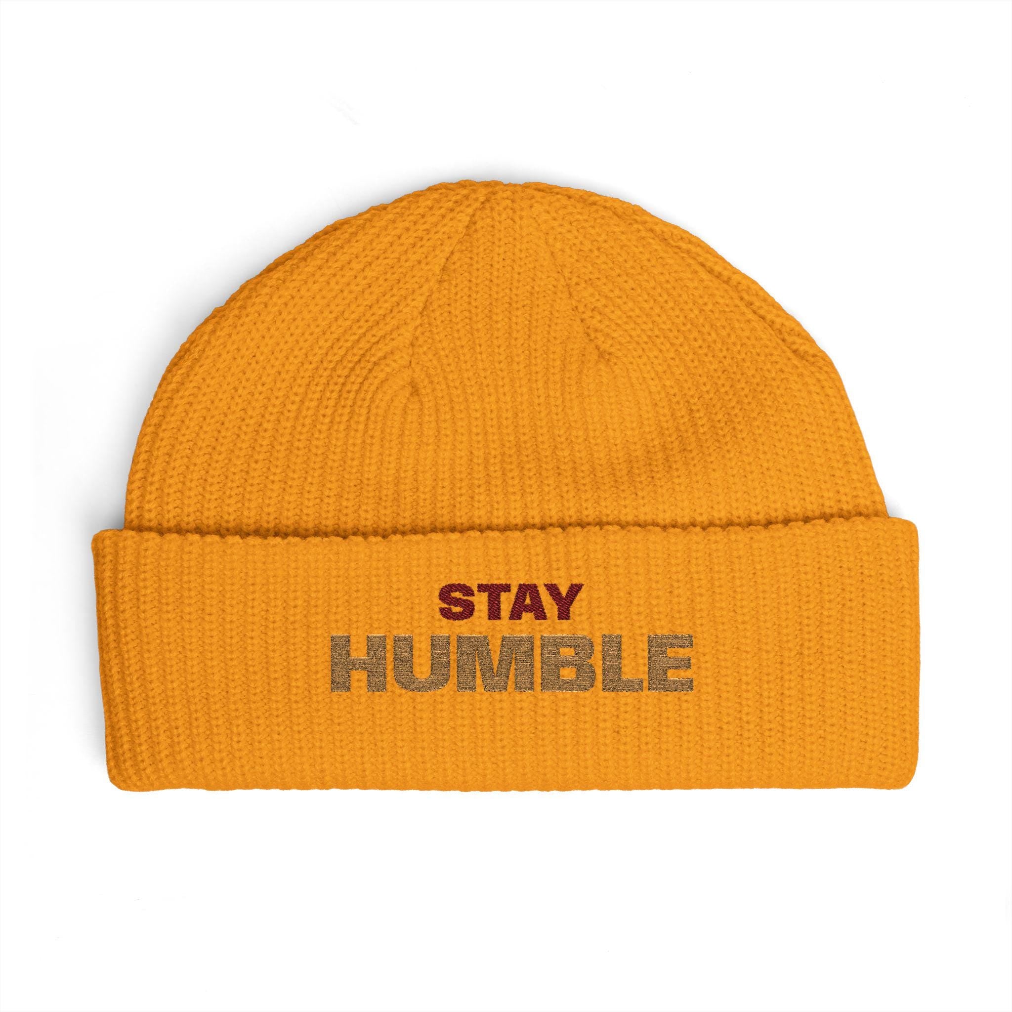 Stay Humble cuff beanie | embroidered slogan knit hat
