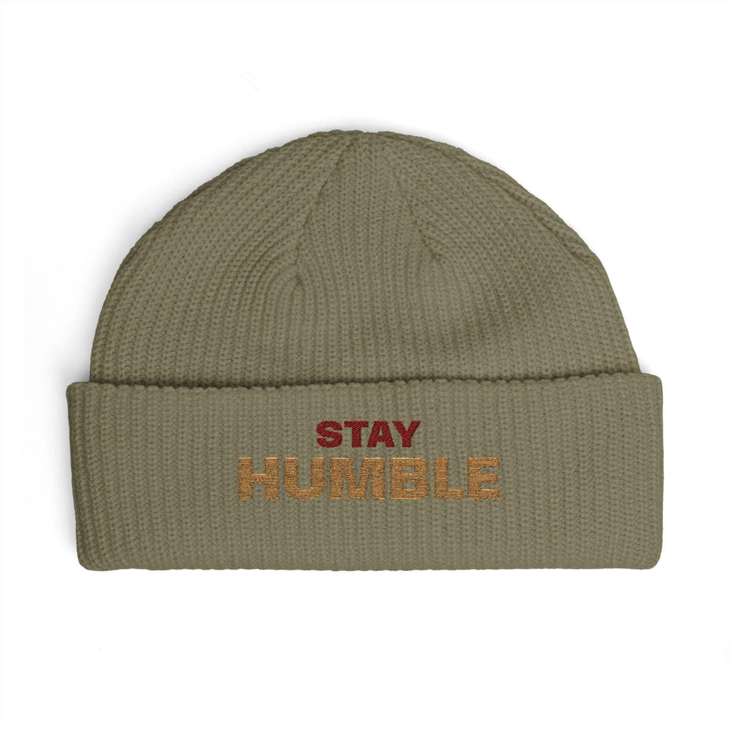 Stay Humble cuff beanie | embroidered slogan knit hat
