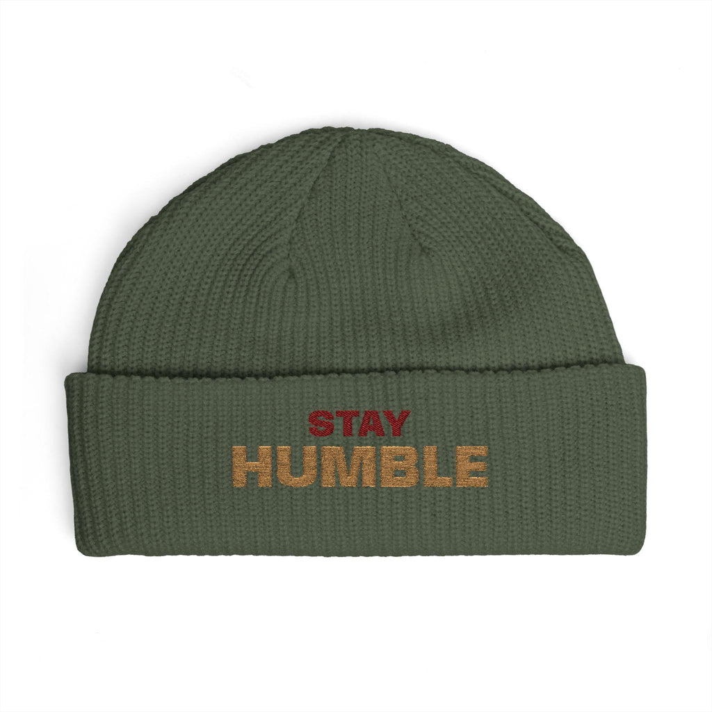 Stay Humble cuff beanie | embroidered slogan knit hat