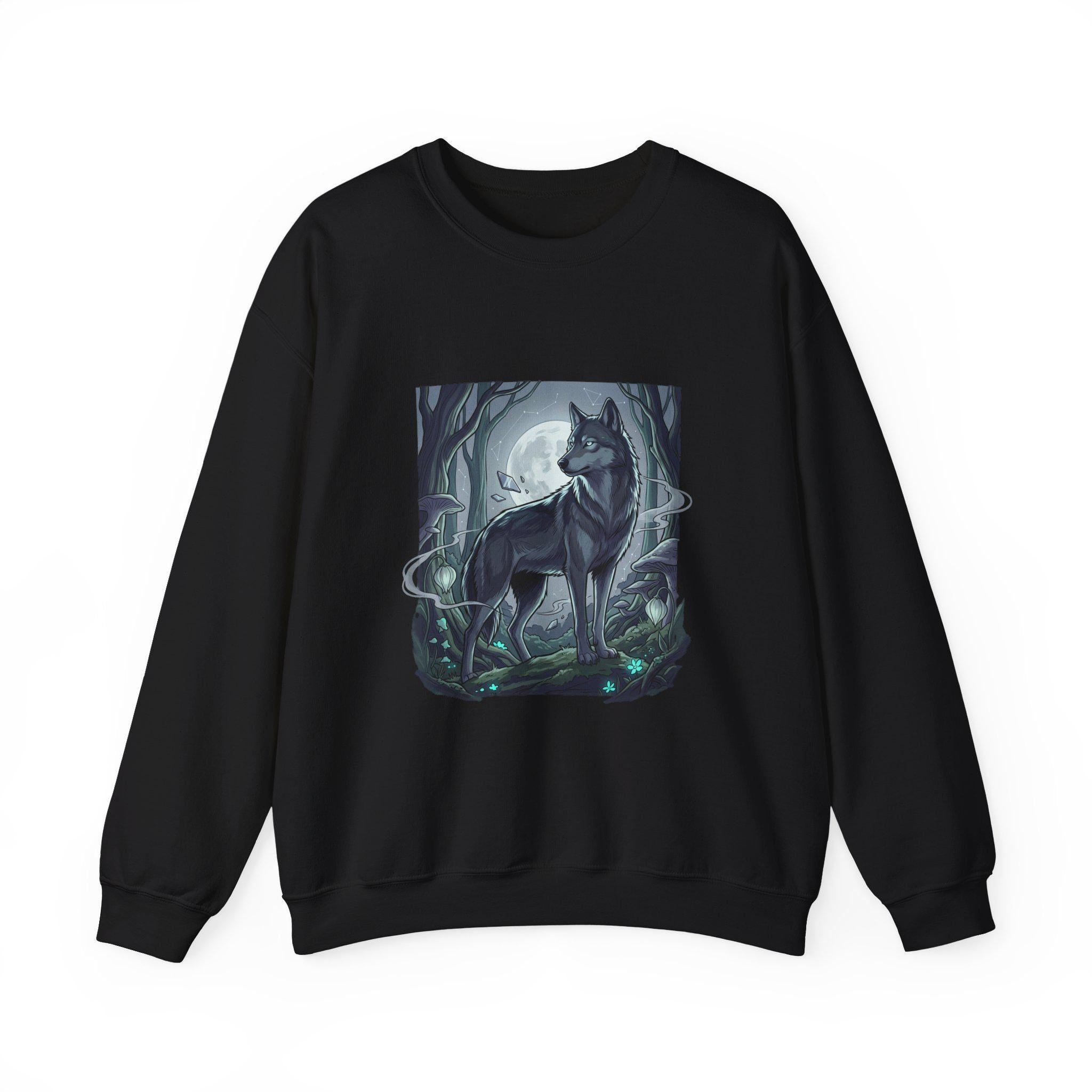 Moonlit Lone Wolf Sweatshirt | Woodland Night Illustration