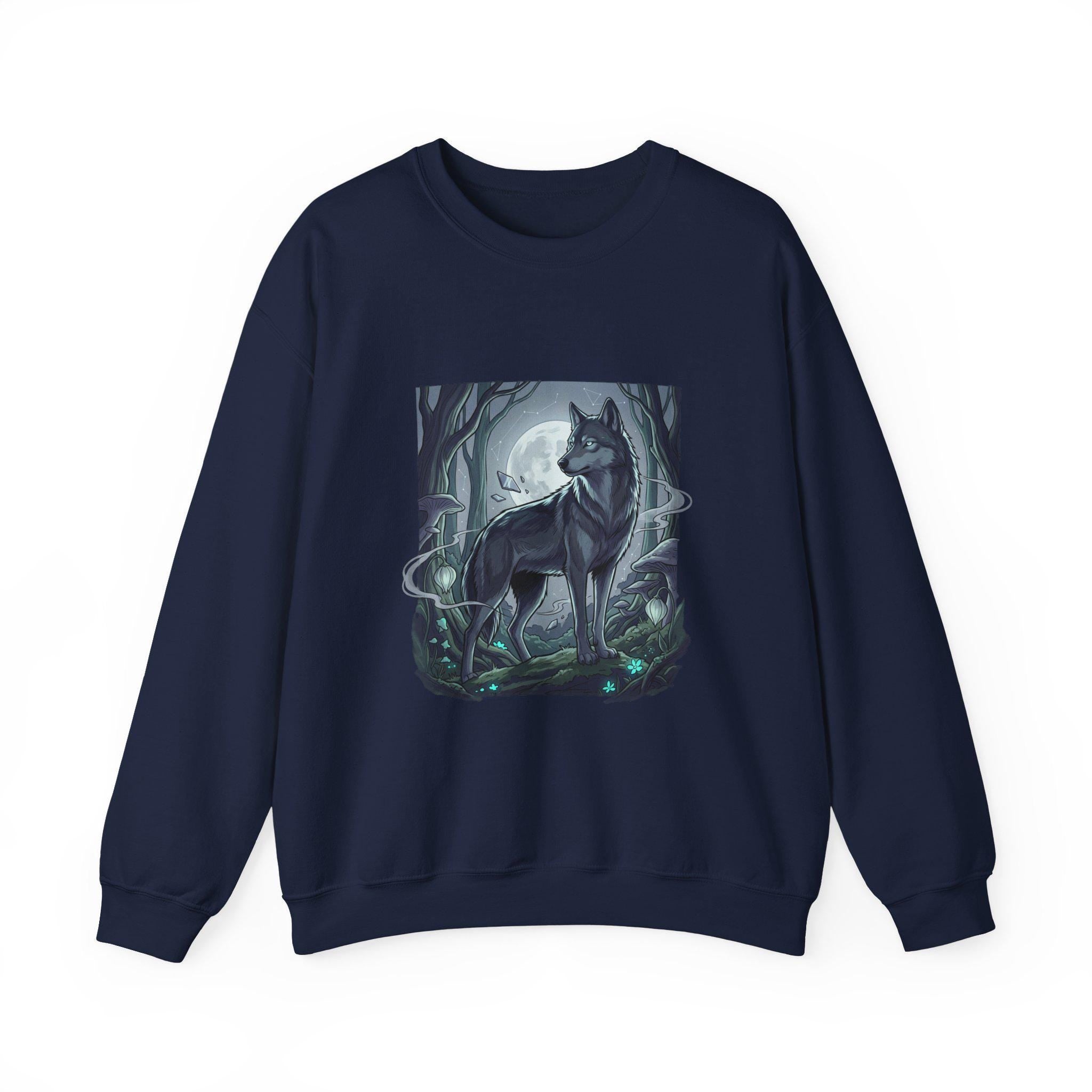 Moonlit Lone Wolf Sweatshirt | Woodland Night Illustration