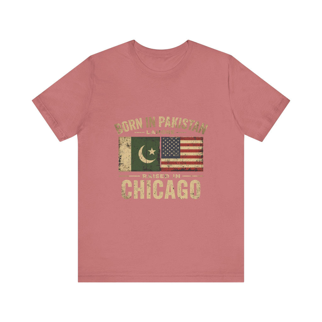 Born in Pakistan Raised in Chicago T-Shirt | Pakistan USA Flag Tee