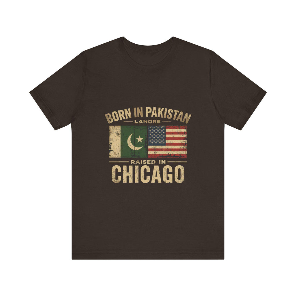 Born in Pakistan Raised in Chicago T-Shirt | Pakistan USA Flag Tee