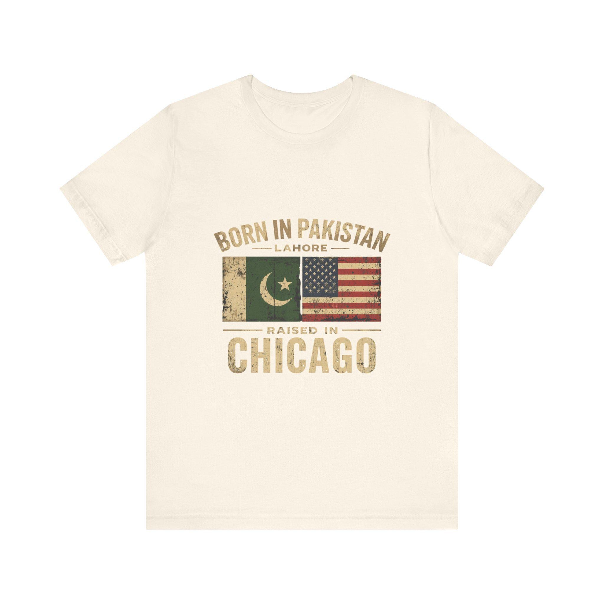 Born in Pakistan Raised in Chicago T-Shirt | Pakistan USA Flag Tee