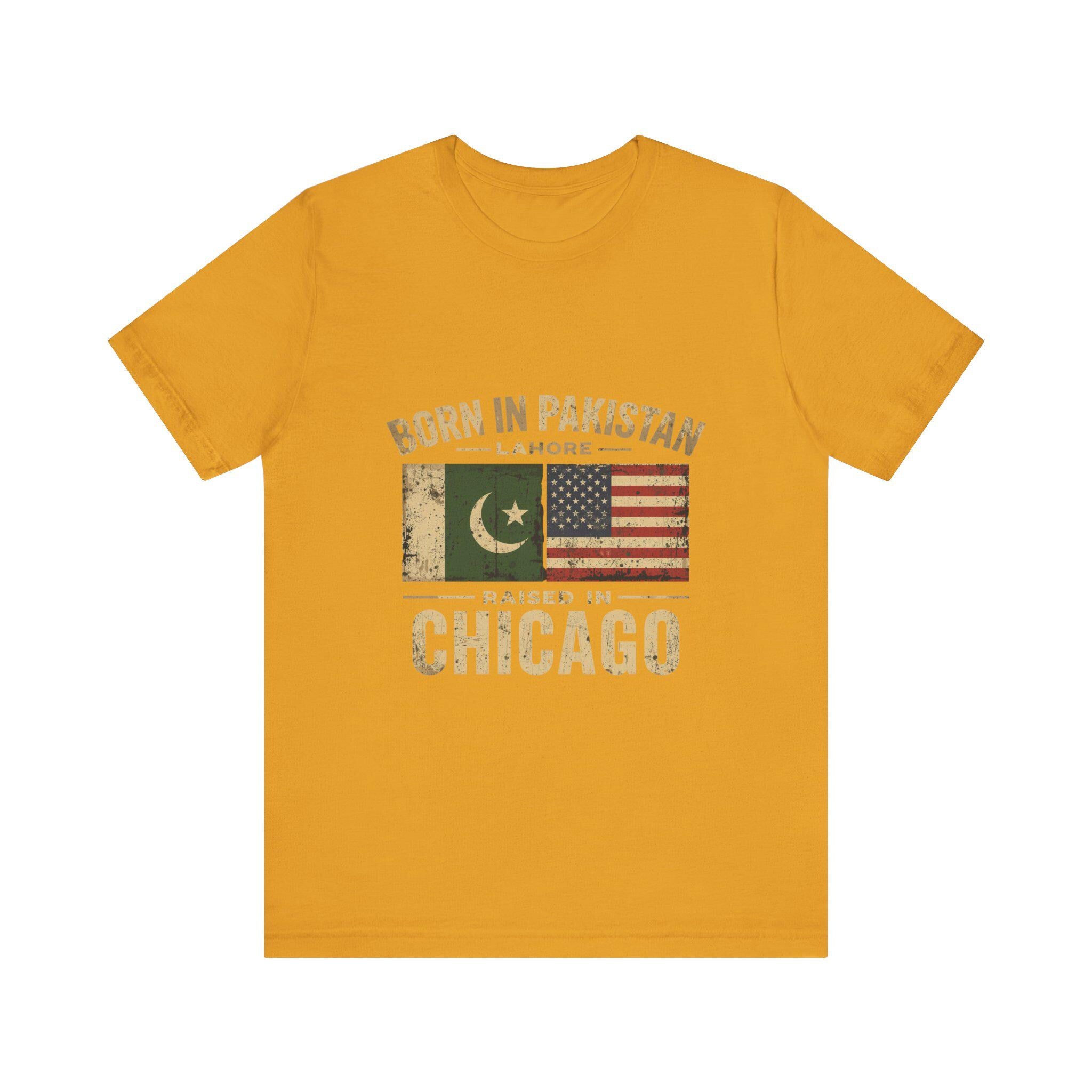 Born in Pakistan Raised in Chicago T-Shirt | Pakistan USA Flag Tee