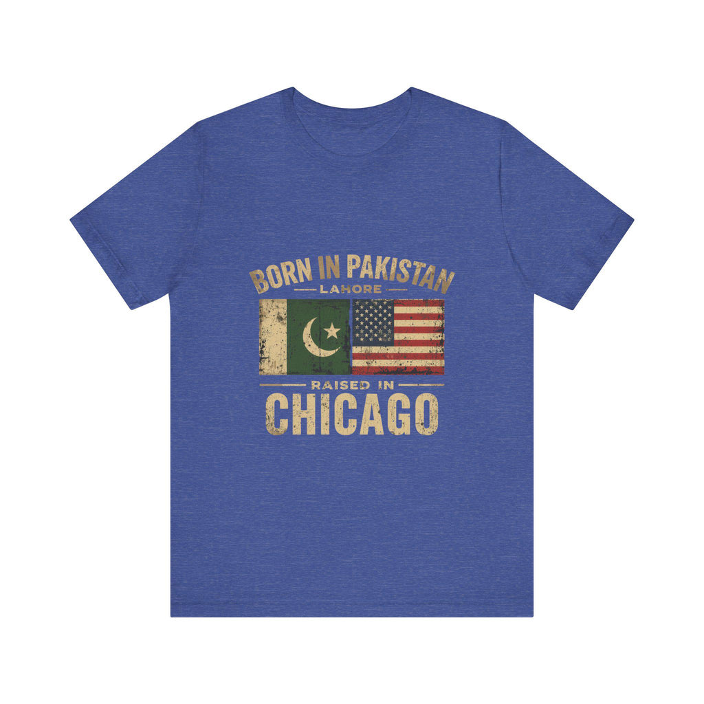 Born in Pakistan Raised in Chicago T-Shirt | Pakistan USA Flag Tee