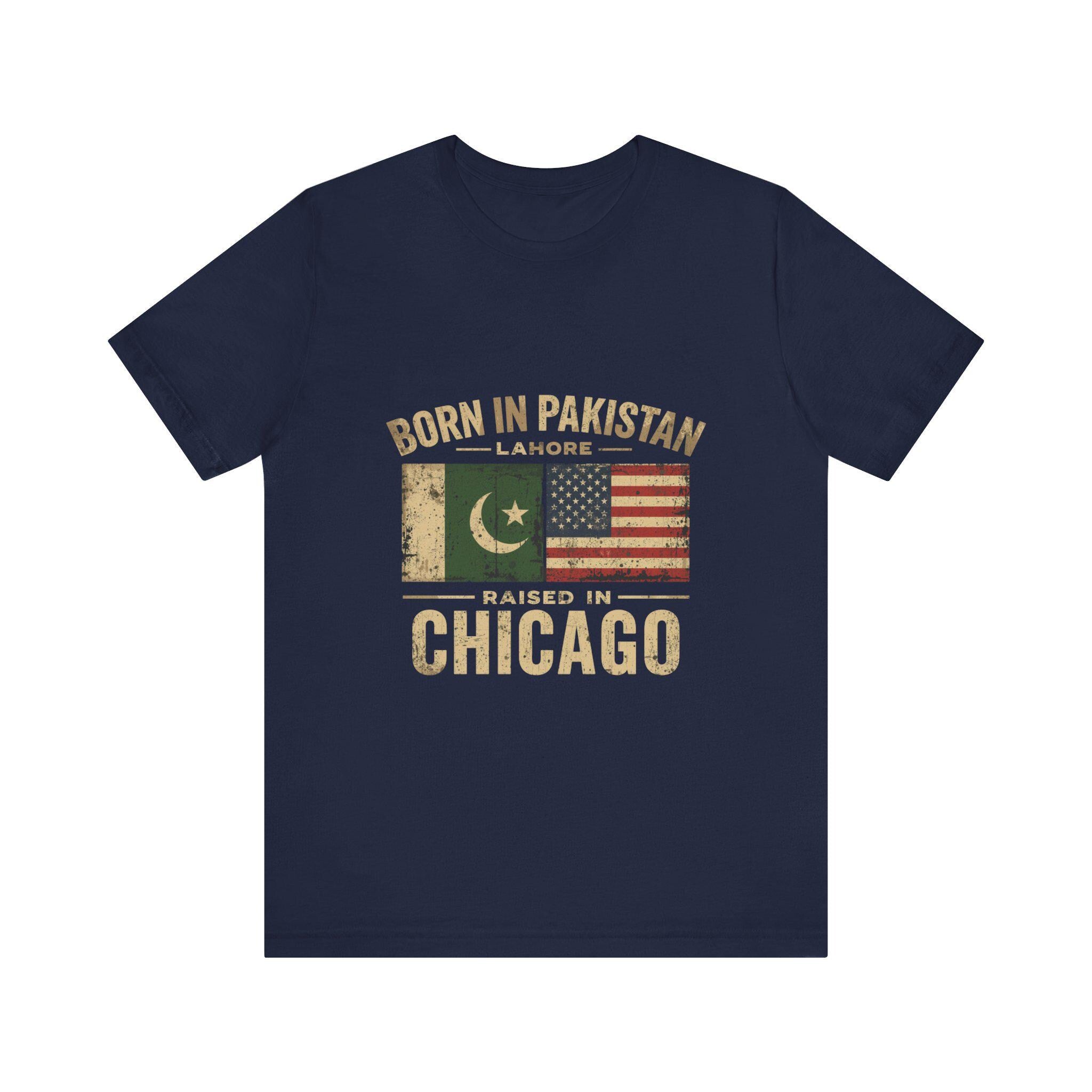 Born in Pakistan Raised in Chicago T-Shirt | Pakistan USA Flag Tee