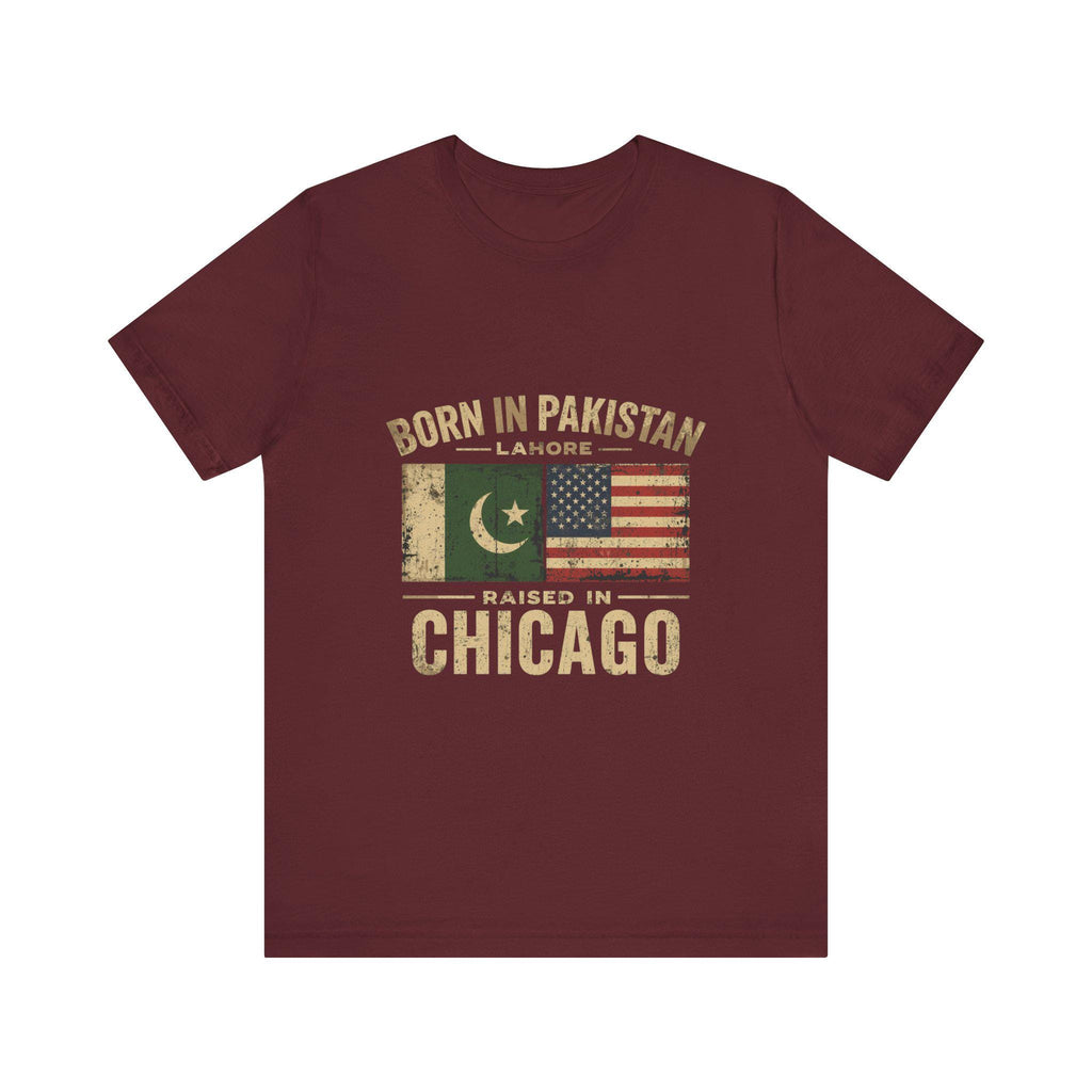 Born in Pakistan Raised in Chicago T-Shirt | Pakistan USA Flag Tee