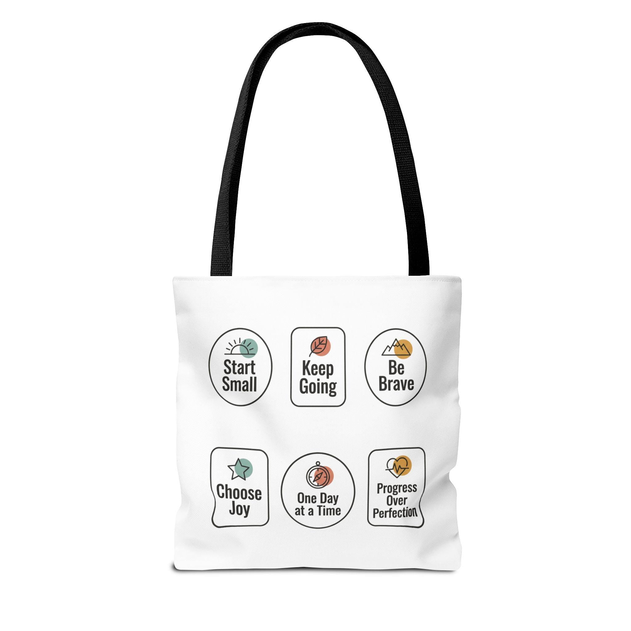 Motivational Icon Affirmations Tote Bag | Start Small Keep Going Be Brave