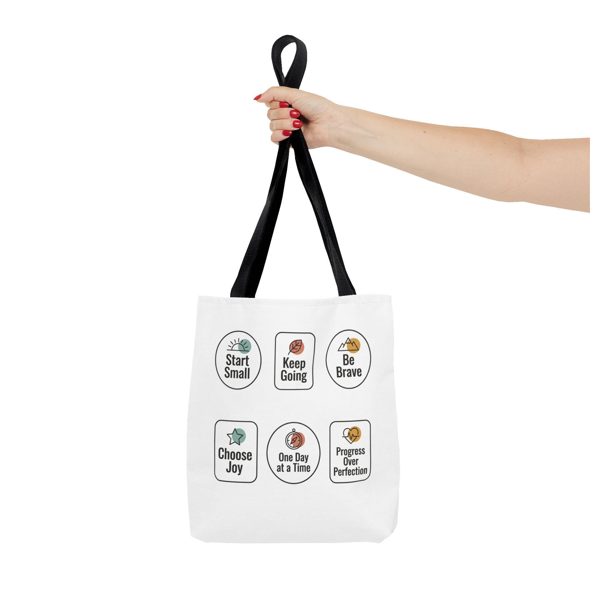 Motivational Icon Affirmations Tote Bag | Start Small Keep Going Be Brave