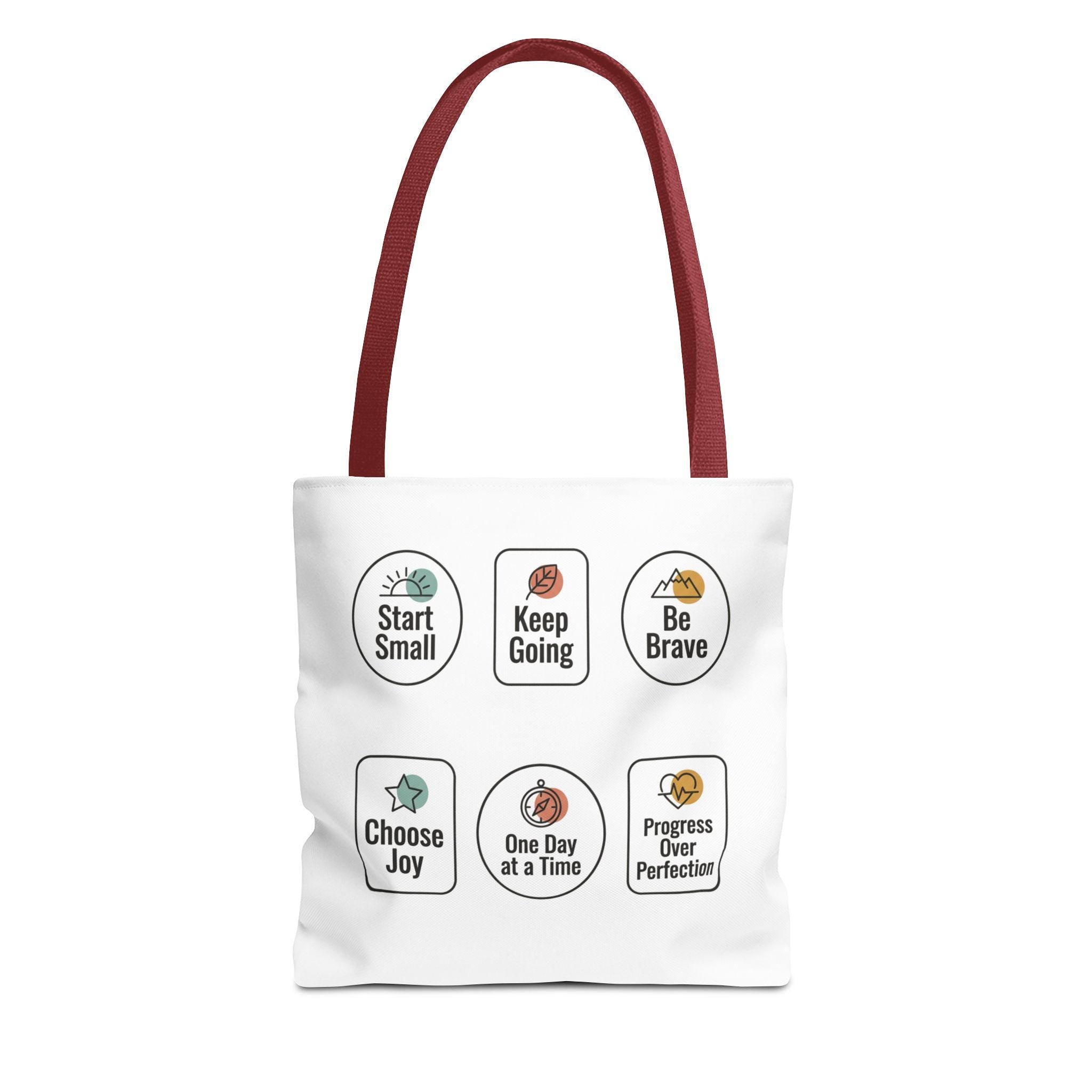 Motivational Icon Affirmations Tote Bag | Start Small Keep Going Be Brave