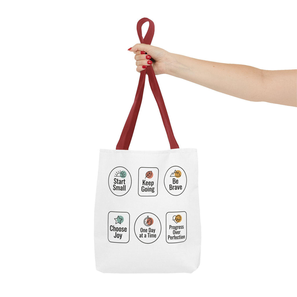 Motivational Icon Affirmations Tote Bag | Start Small Keep Going Be Brave