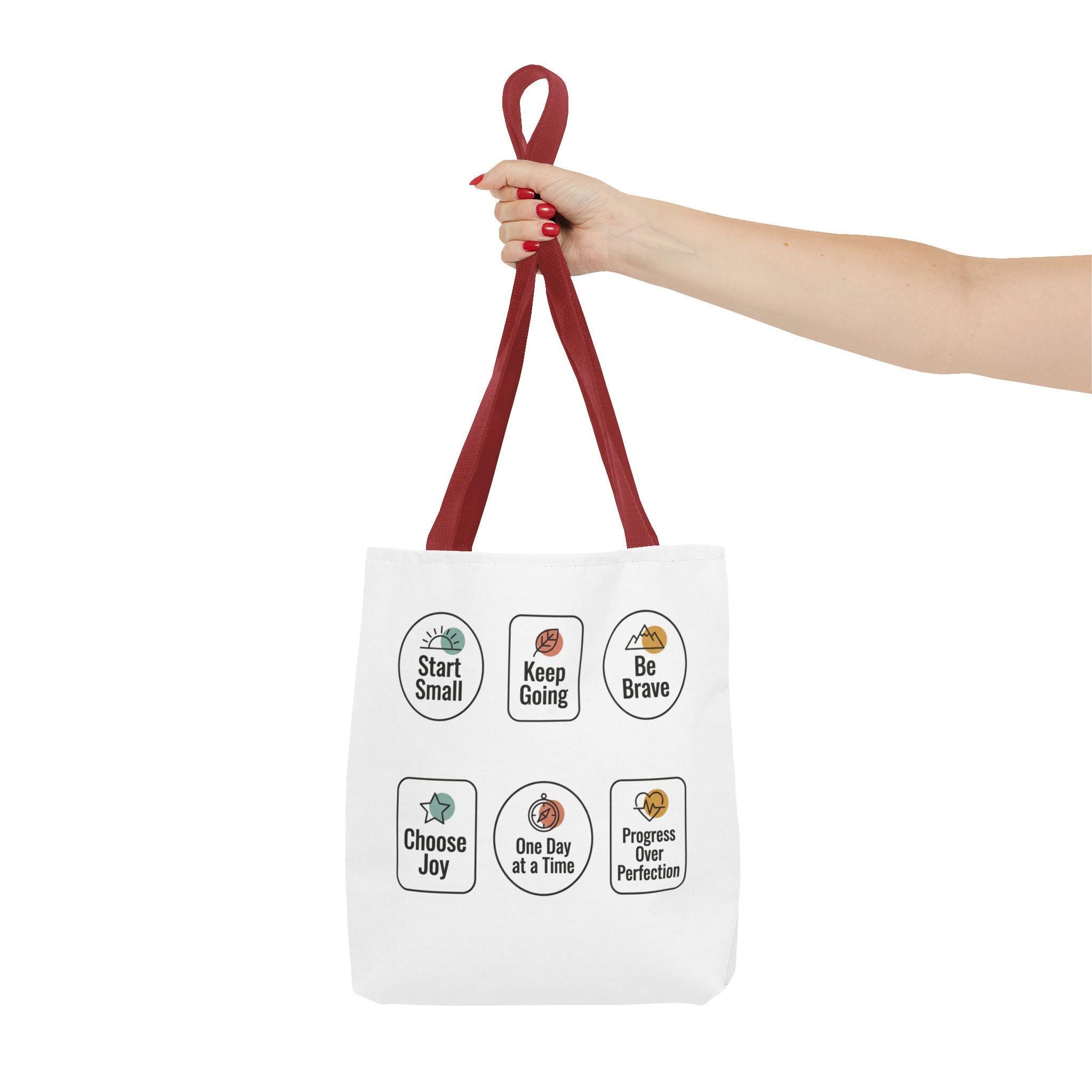 Motivational Icon Affirmations Tote Bag | Start Small Keep Going Be Brave