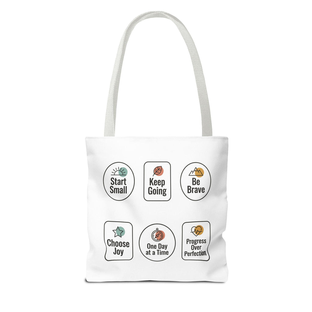 Motivational Icon Affirmations Tote Bag | Start Small Keep Going Be Brave