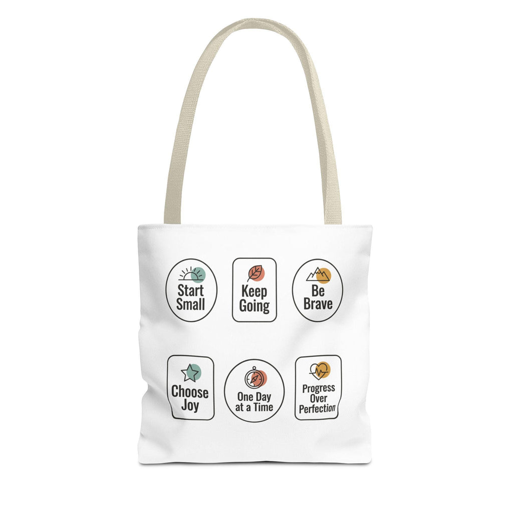 Motivational Icon Affirmations Tote Bag | Start Small Keep Going Be Brave