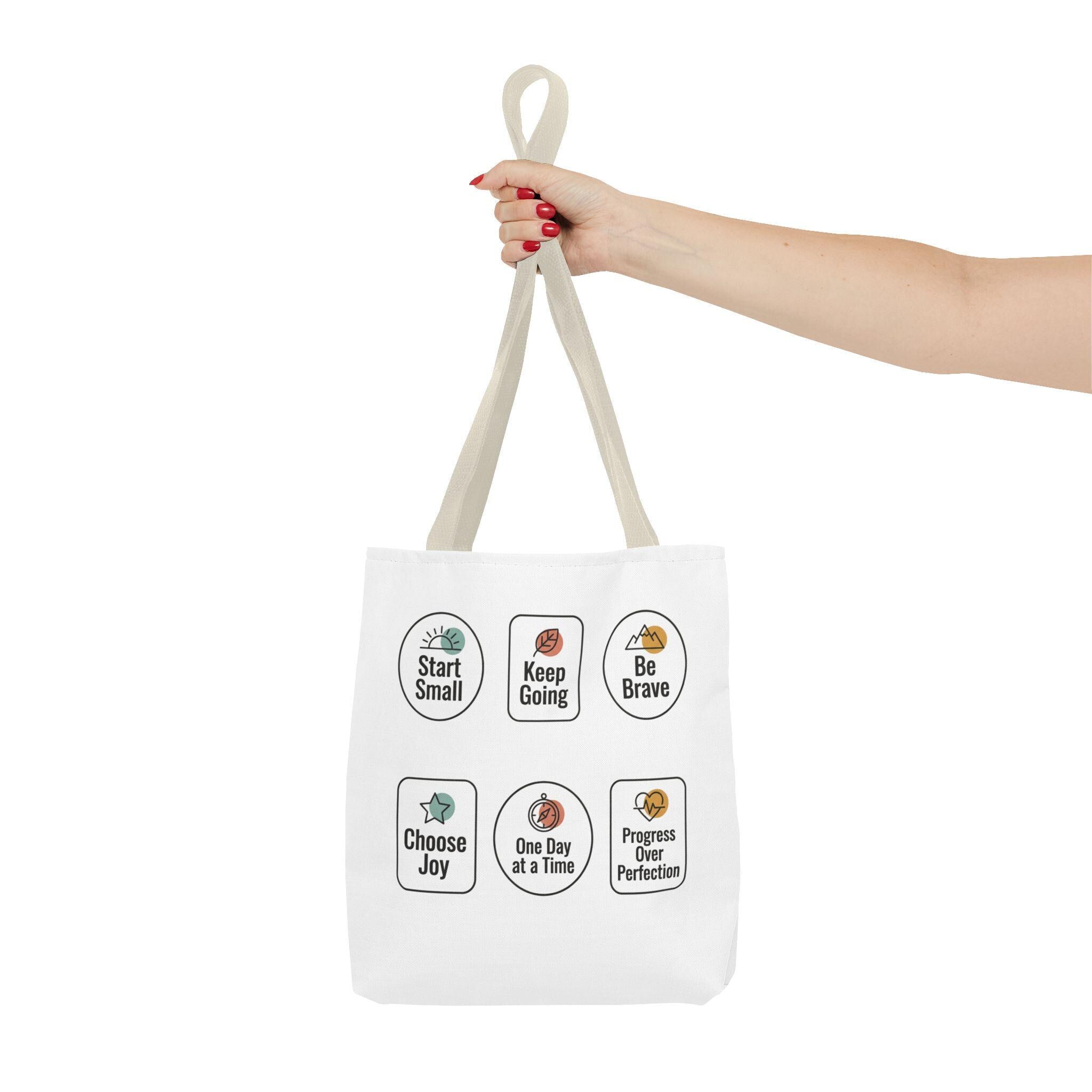 Motivational Icon Affirmations Tote Bag | Start Small Keep Going Be Brave