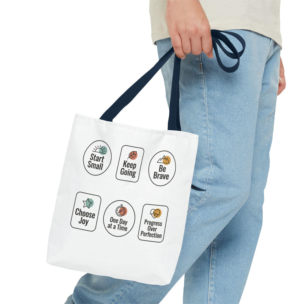 Motivational Icon Affirmations Tote Bag | Start Small Keep Going Be Brave