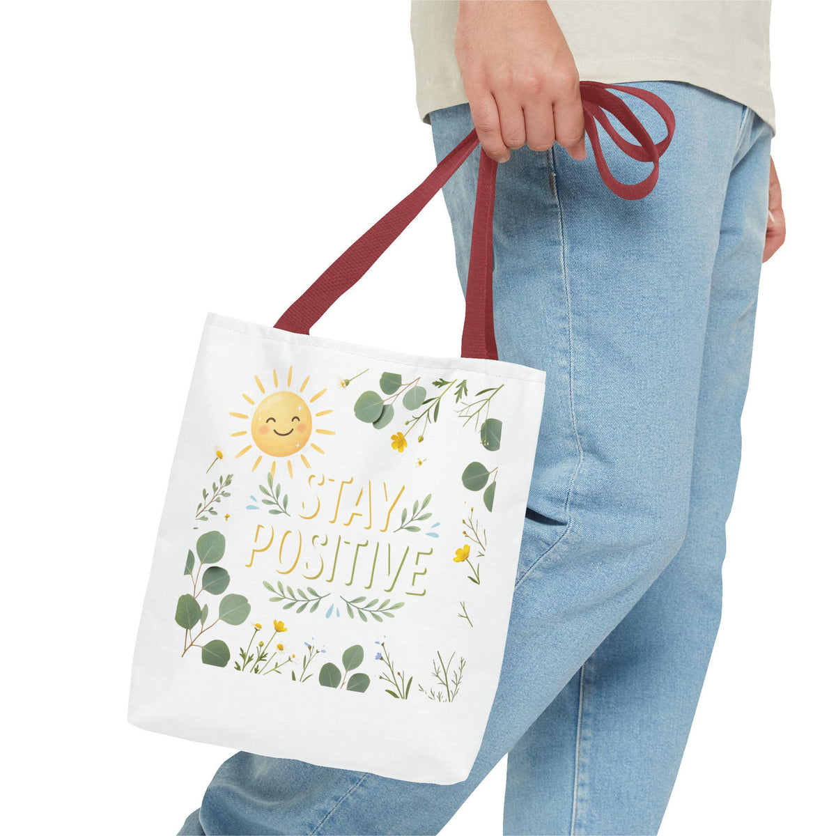 Stay Positive Tote Bag | Sunshine Floral Illustration