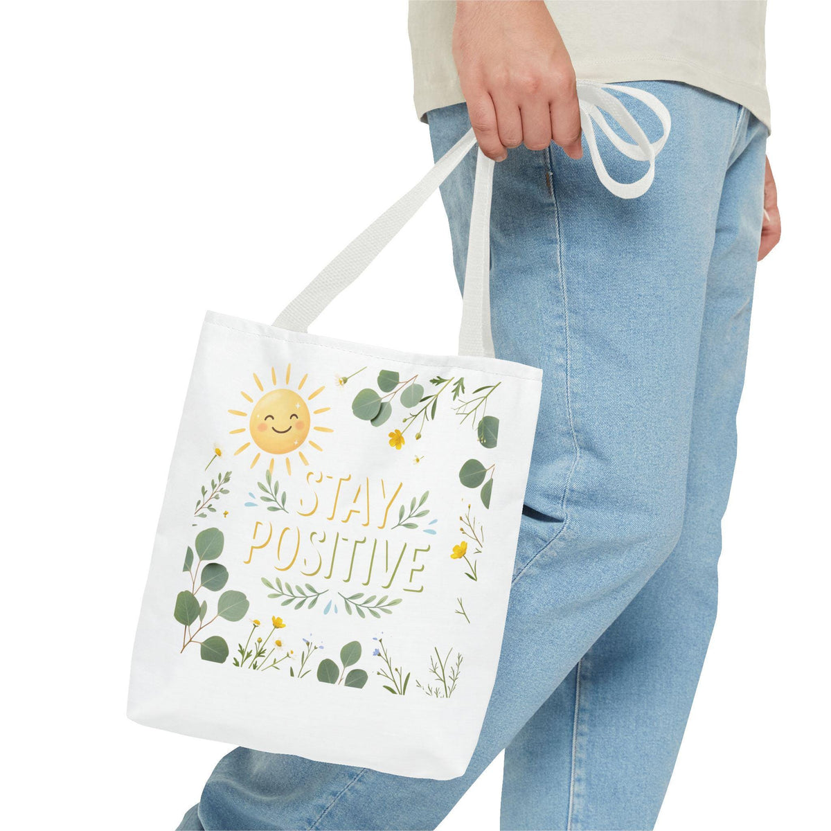Stay Positive Tote Bag | Sunshine Floral Illustration