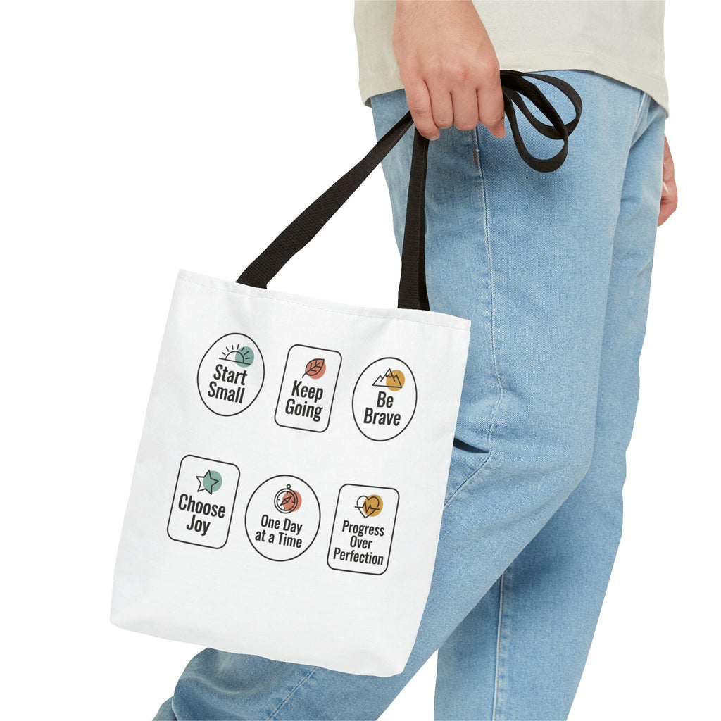 Motivational Icon Affirmations Tote Bag | Start Small Keep Going Be Brave