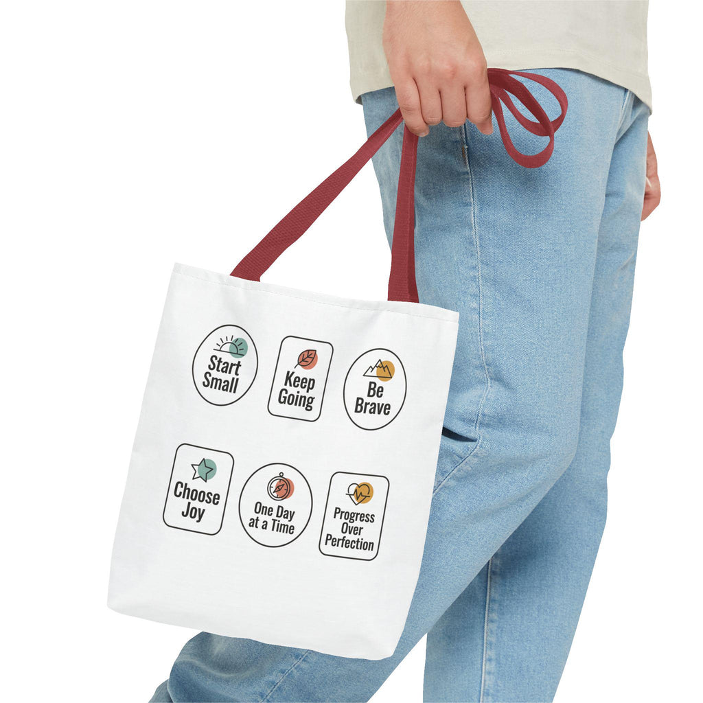Motivational Icon Affirmations Tote Bag | Start Small Keep Going Be Brave