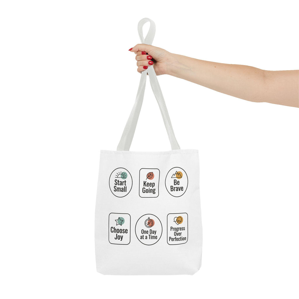 Motivational Icon Affirmations Tote Bag | Start Small Keep Going Be Brave