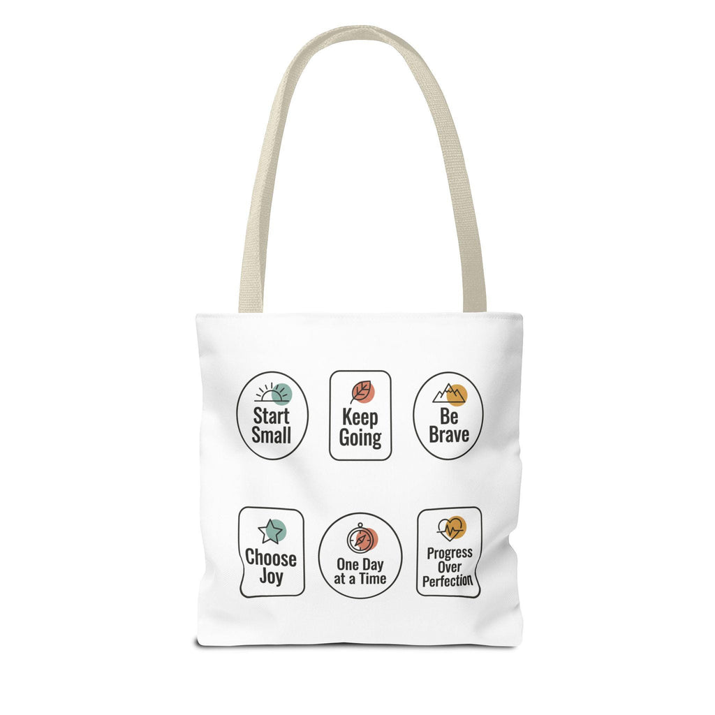 Motivational Icon Affirmations Tote Bag | Start Small Keep Going Be Brave