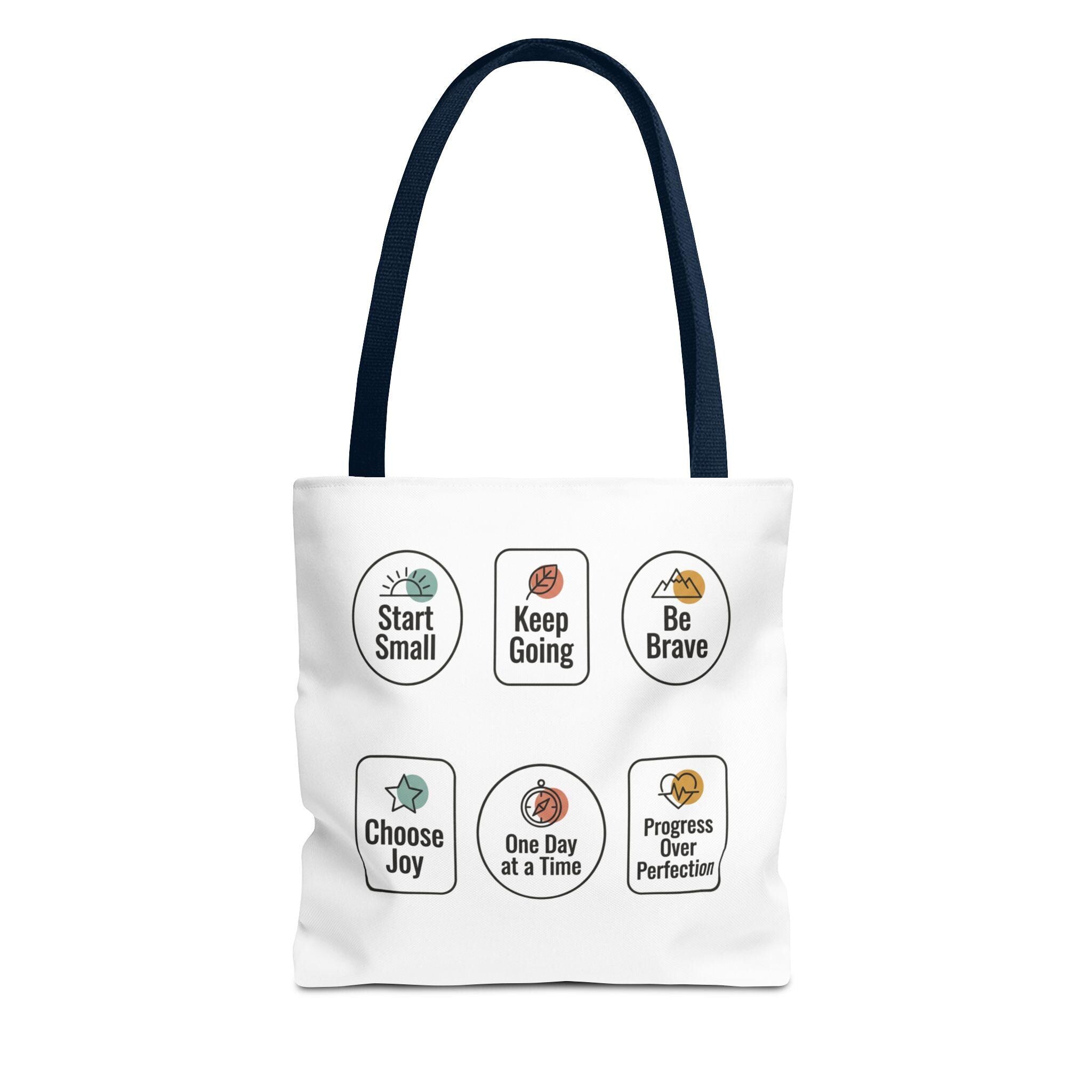 Motivational Icon Affirmations Tote Bag | Start Small Keep Going Be Brave