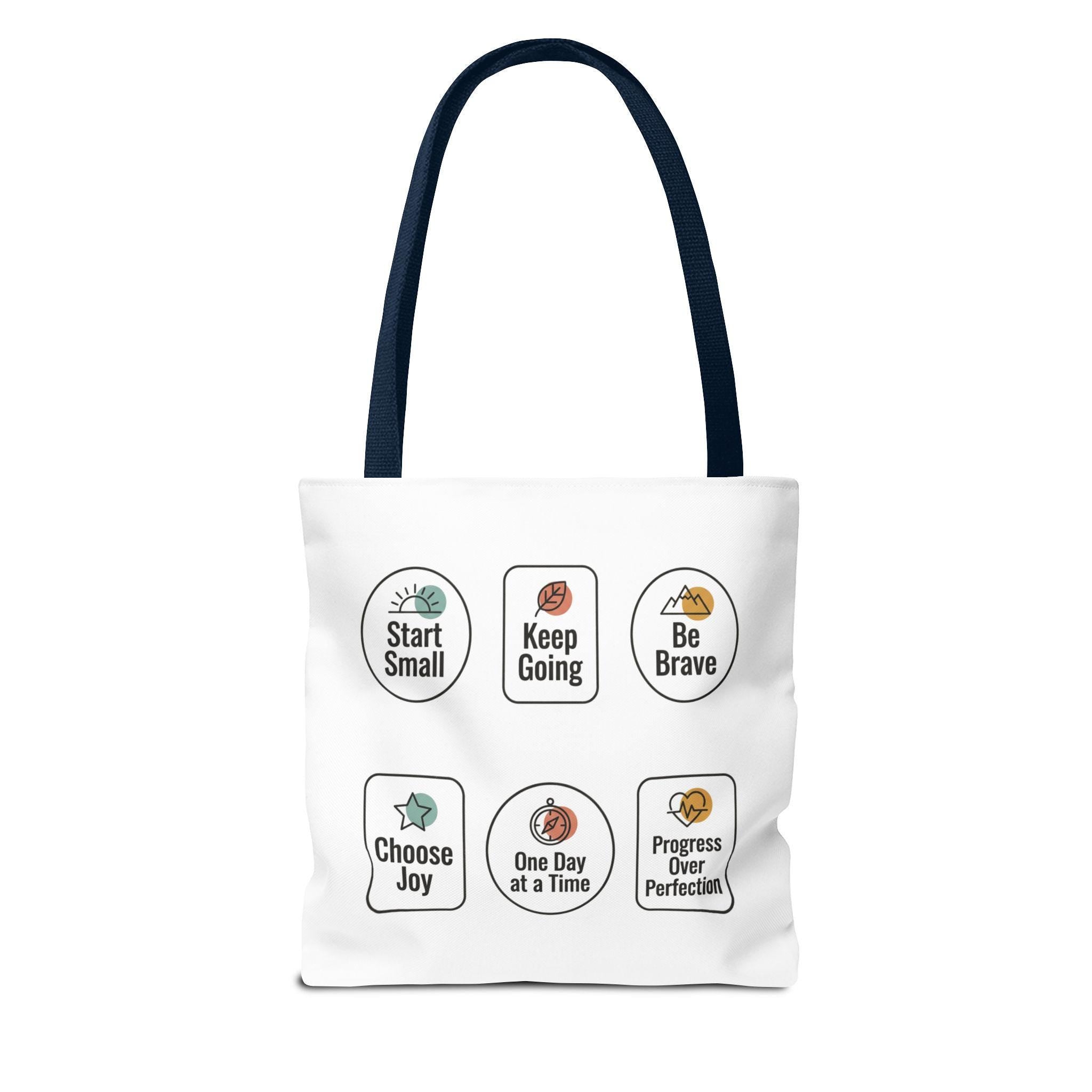 Motivational Icon Affirmations Tote Bag | Start Small Keep Going Be Brave