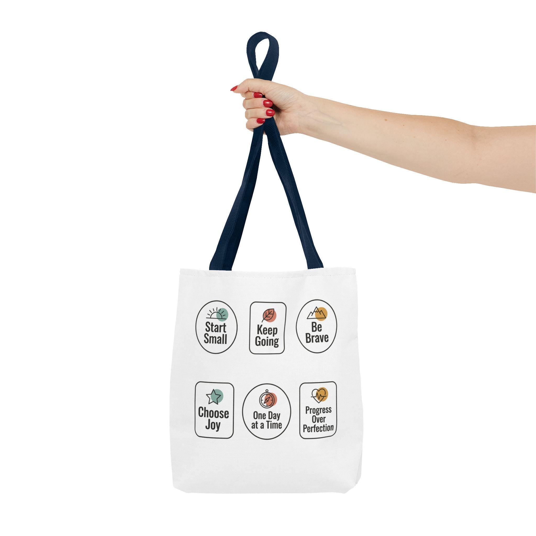 Motivational Icon Affirmations Tote Bag | Start Small Keep Going Be Brave