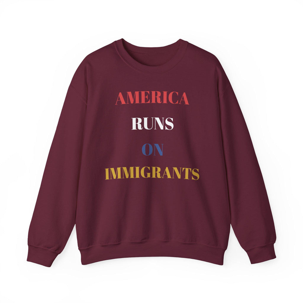 America Runs on Immigrants Sweatshirt | USA Map Filled with World Flags