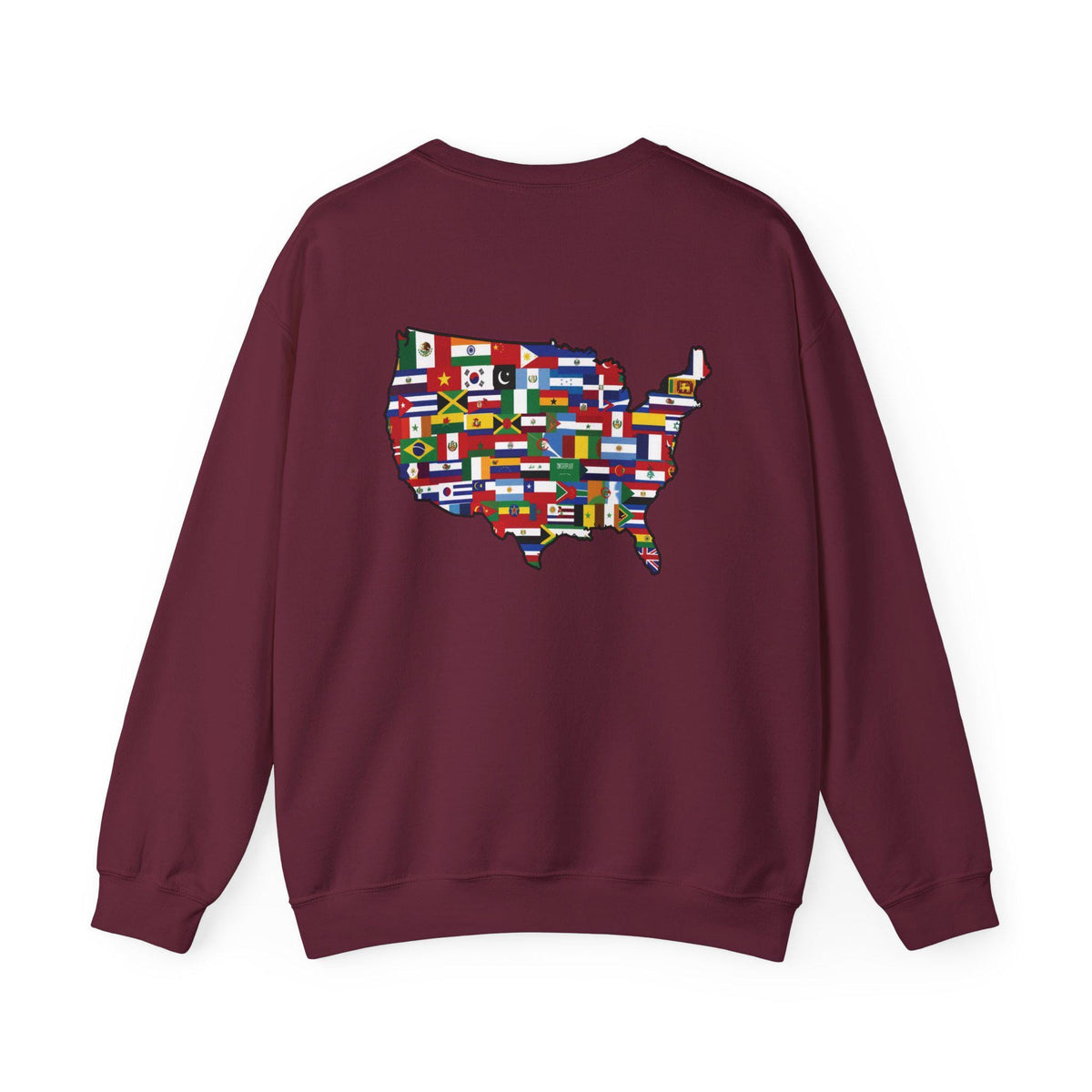 America Runs on Immigrants Sweatshirt | USA Map Filled with World Flags