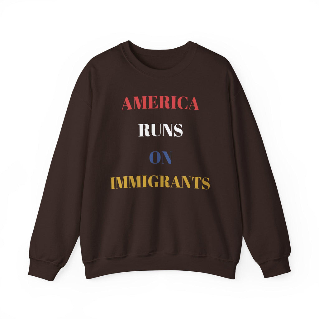 America Runs on Immigrants Sweatshirt | USA Map Filled with World Flags