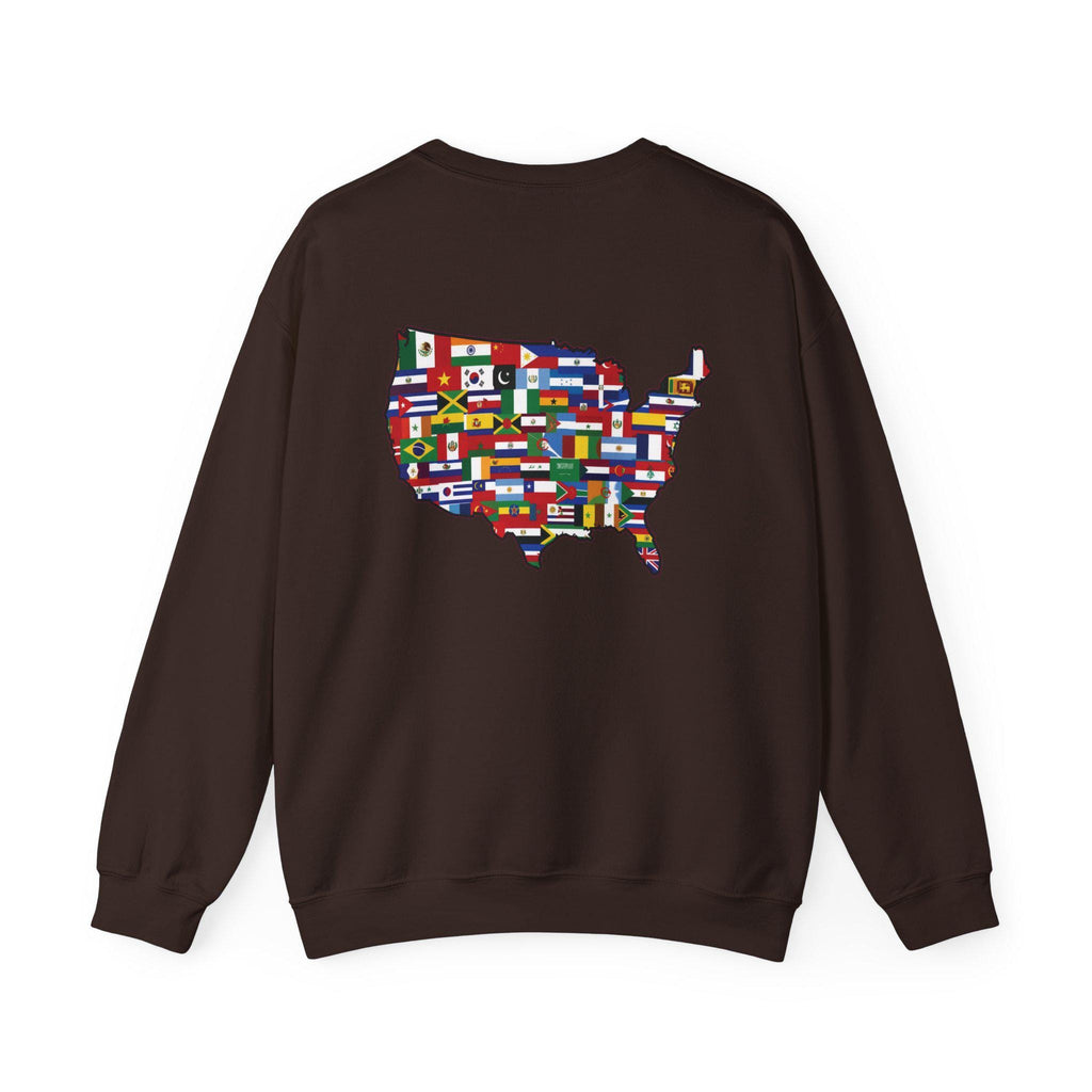 America Runs on Immigrants Sweatshirt | USA Map Filled with World Flags