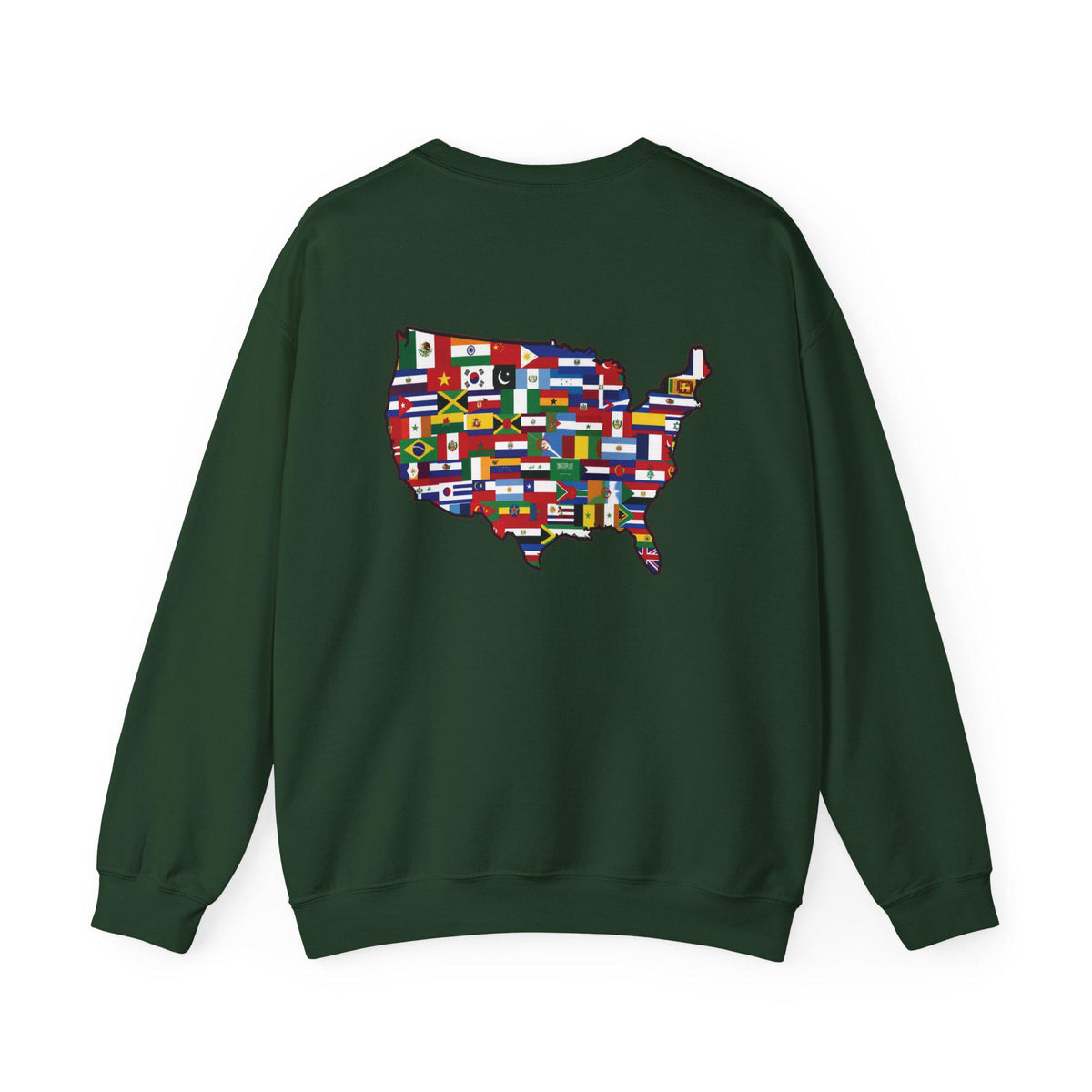America Runs on Immigrants Sweatshirt | USA Map Filled with World Flags