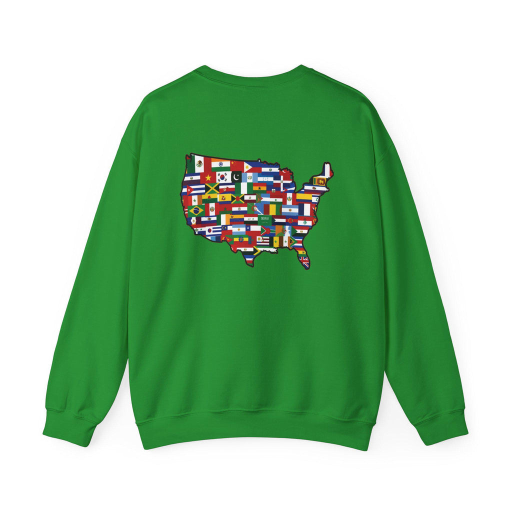 America Runs on Immigrants Sweatshirt | USA Map Filled with World Flags