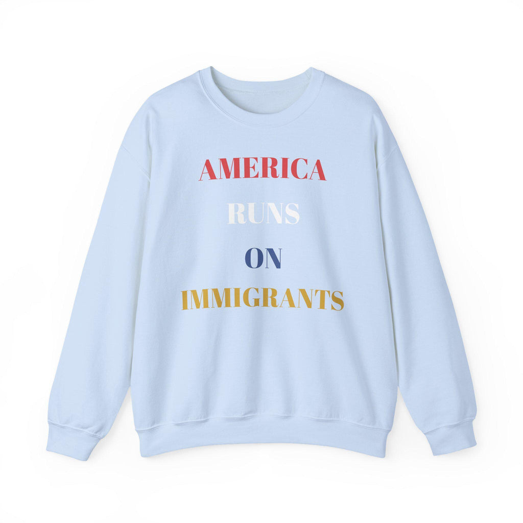America Runs on Immigrants Sweatshirt | USA Map Filled with World Flags