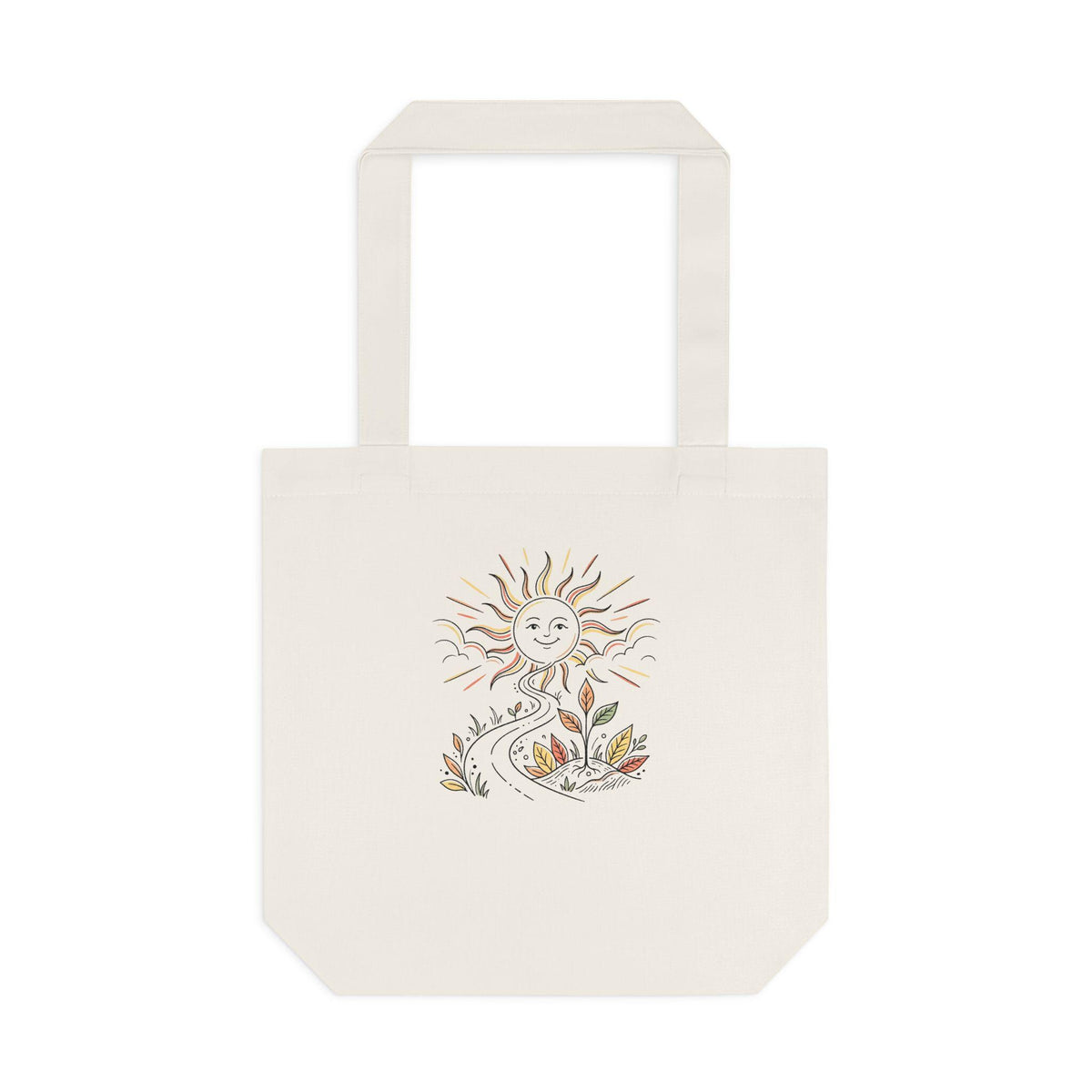 Smiling Sun Botanical Illustration Tote Bag | Earthy Floral Canvas