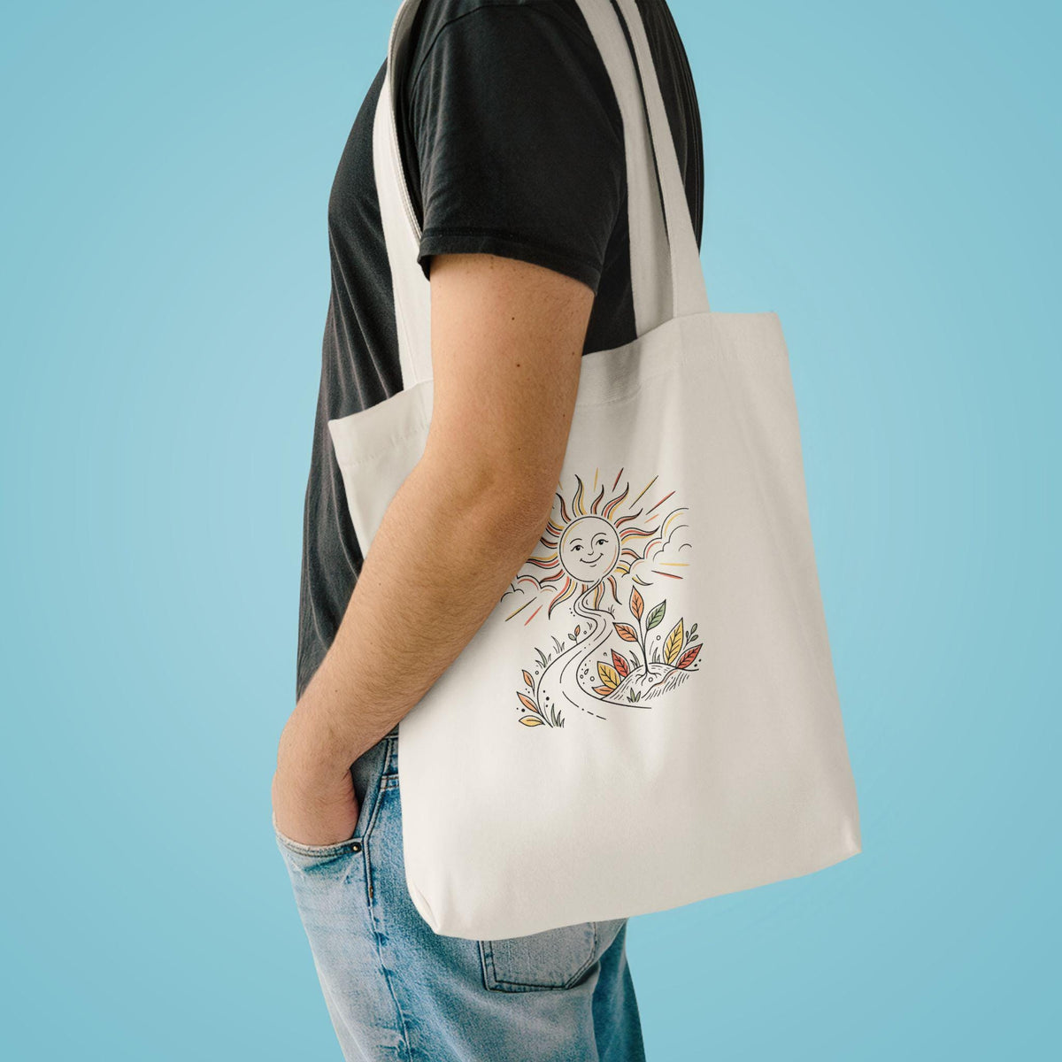 Smiling Sun Botanical Illustration Tote Bag | Earthy Floral Canvas