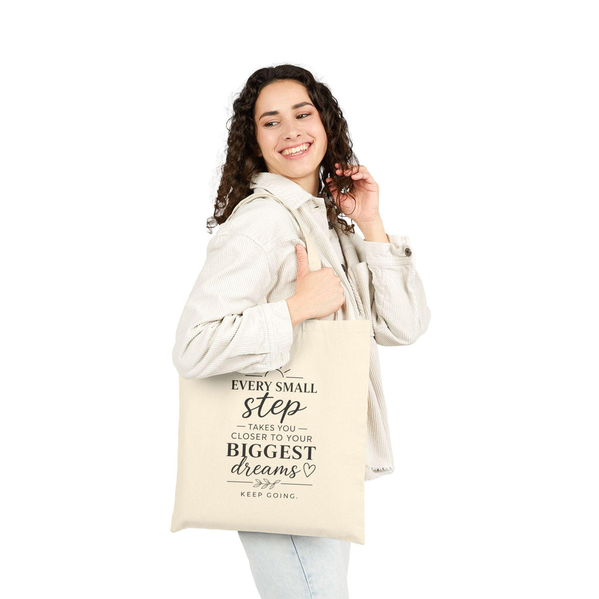 Every Small Step inspirational quote Tote Bag | canvas motivational grocery tote