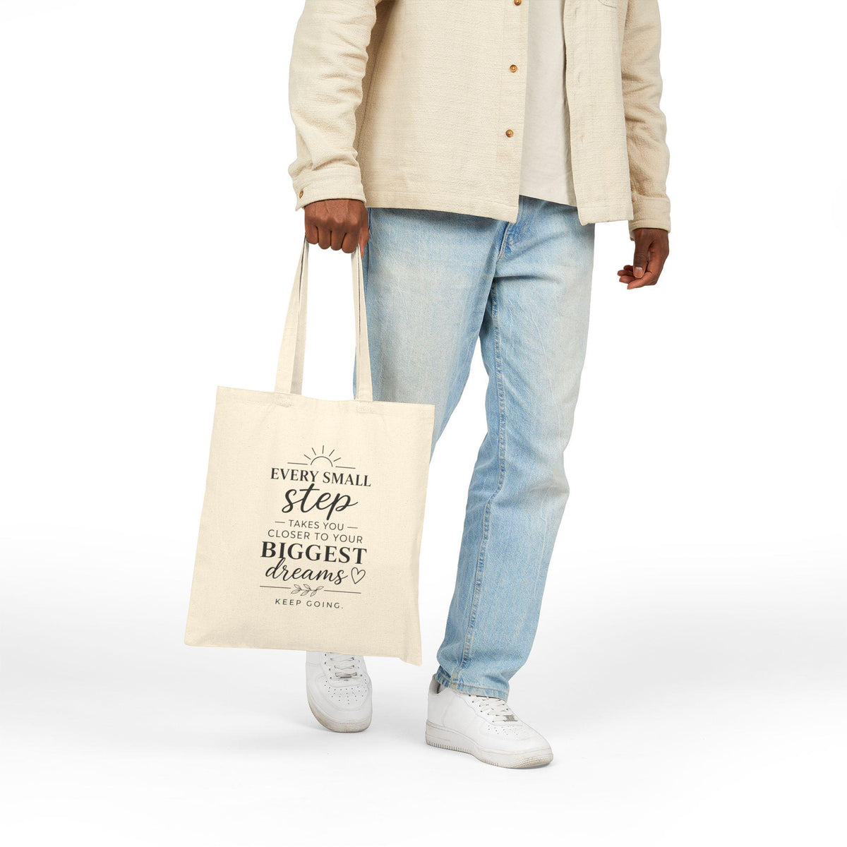 Every Small Step inspirational quote Tote Bag | canvas motivational grocery tote