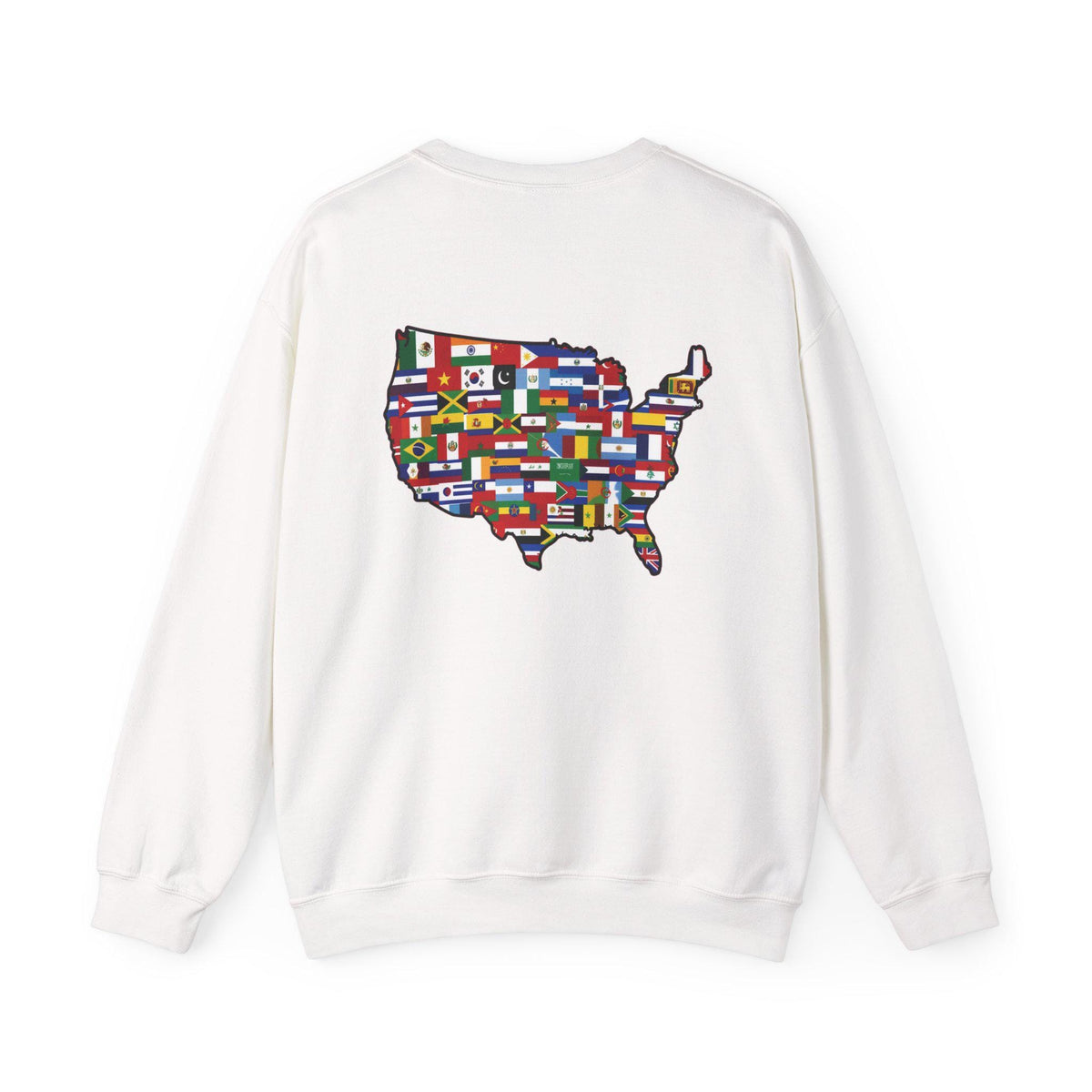 America Runs on Immigrants Sweatshirt | USA Map Filled with World Flags