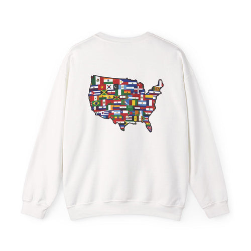 America Runs on Immigrants Sweatshirt | USA Map Filled with World Flags