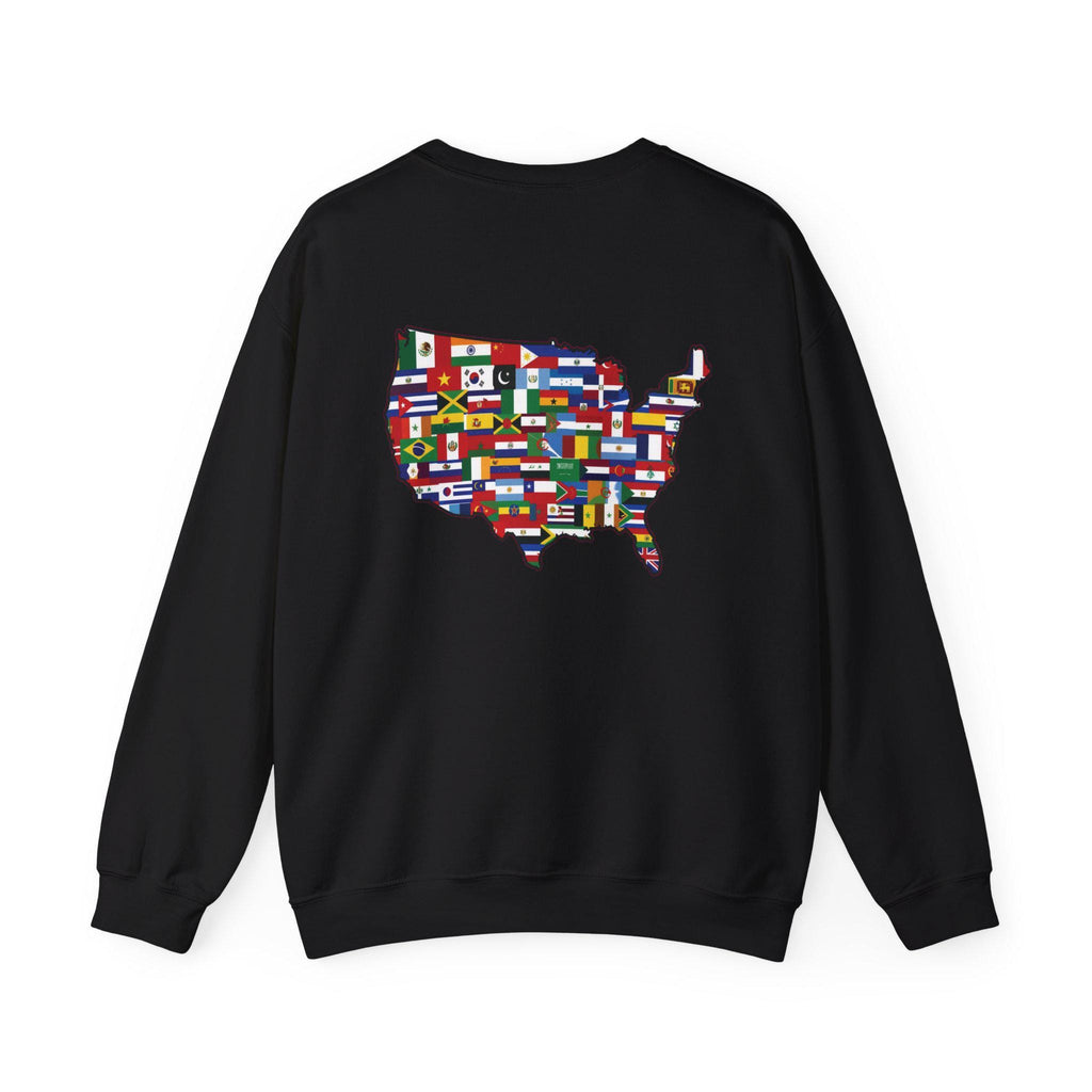 America Runs on Immigrants Sweatshirt | USA Map Filled with World Flags