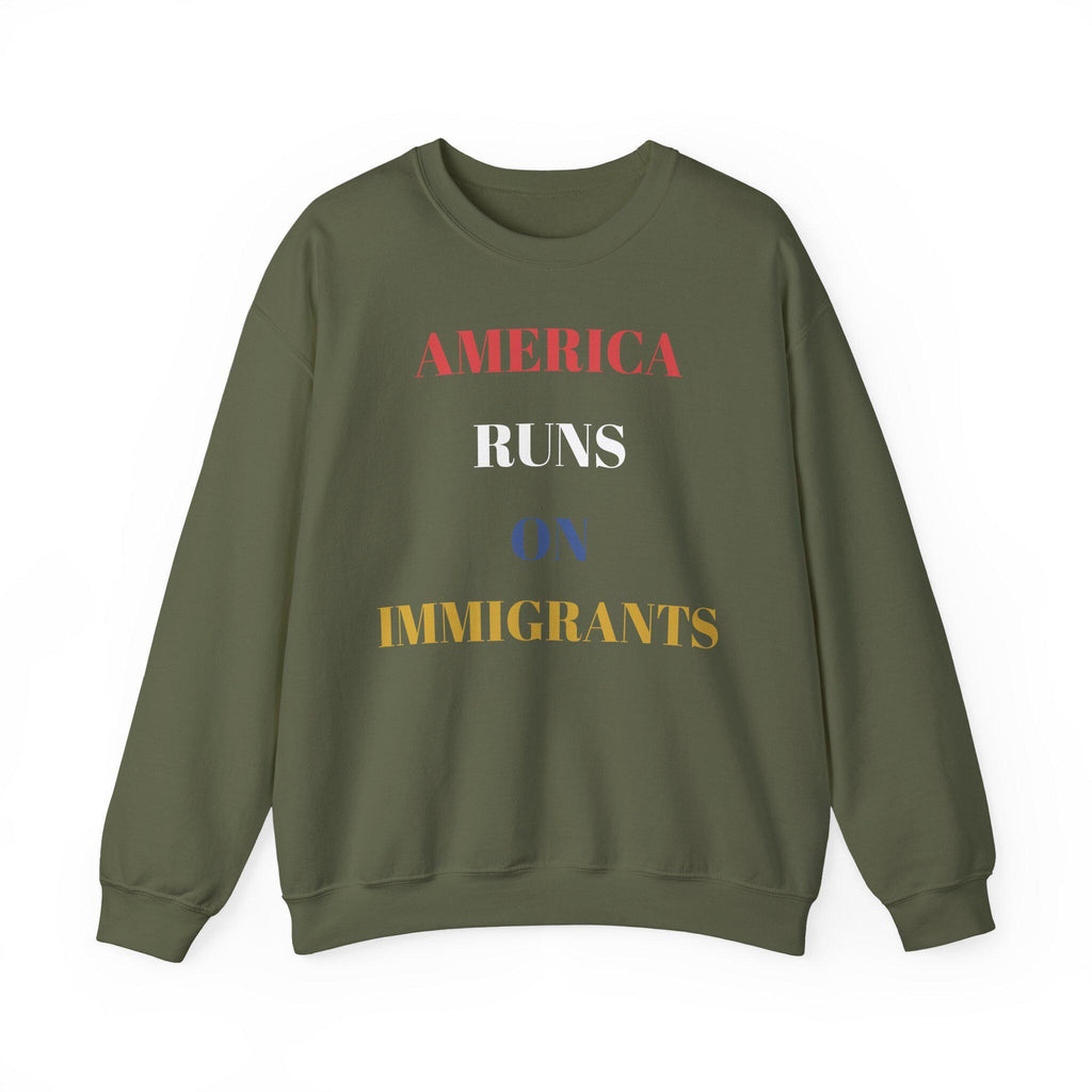 America Runs on Immigrants Sweatshirt | USA Map Filled with World Flags