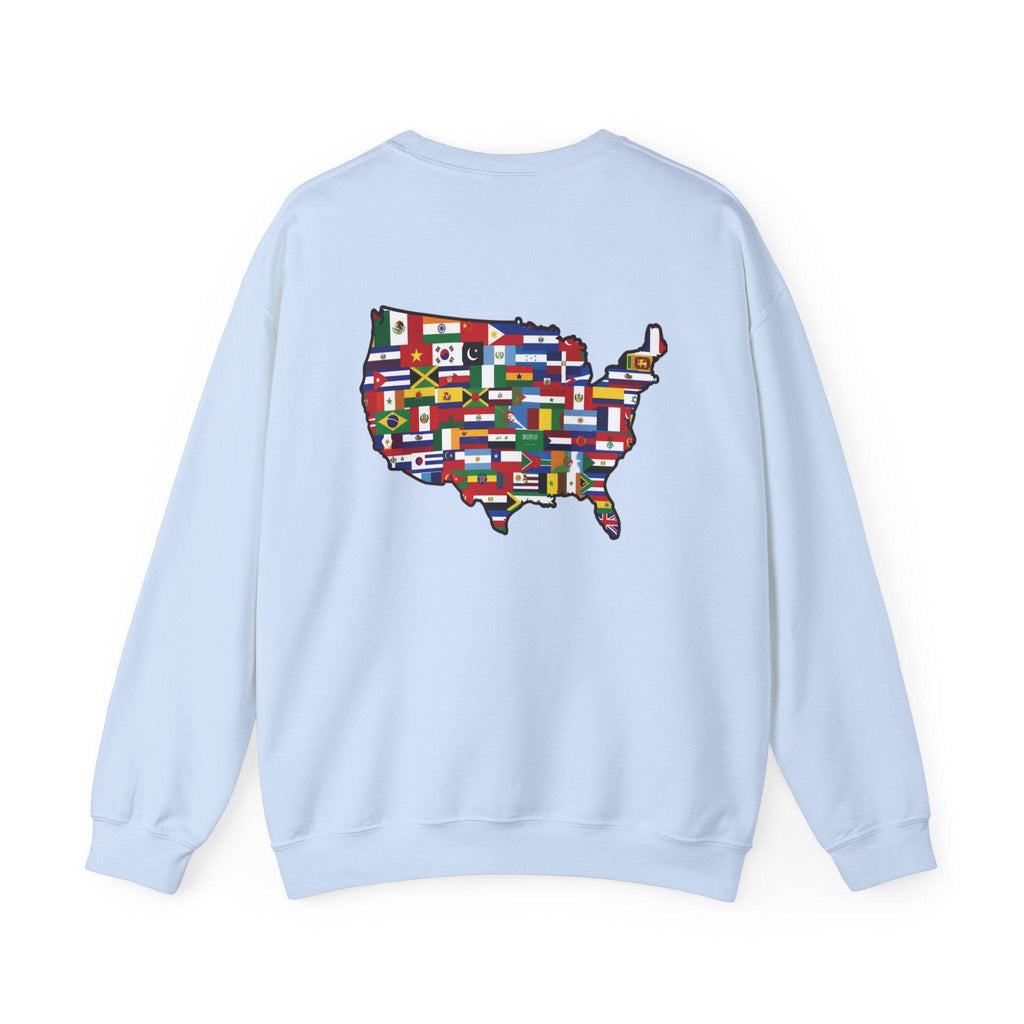 America Runs on Immigrants Sweatshirt | USA Map Filled with World Flags
